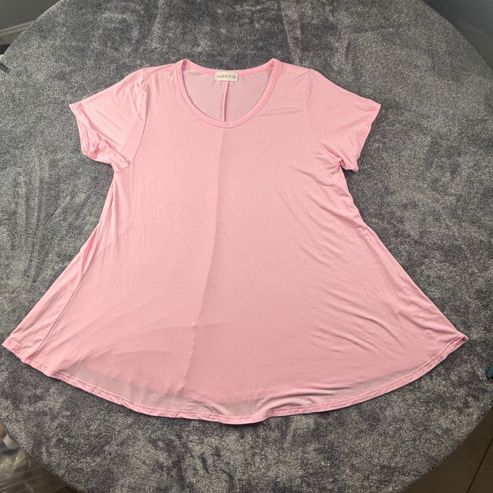 LARACE Women's‎ Pink Short Sleeve V Neck Tunic Top Flowy Swing Dress XL